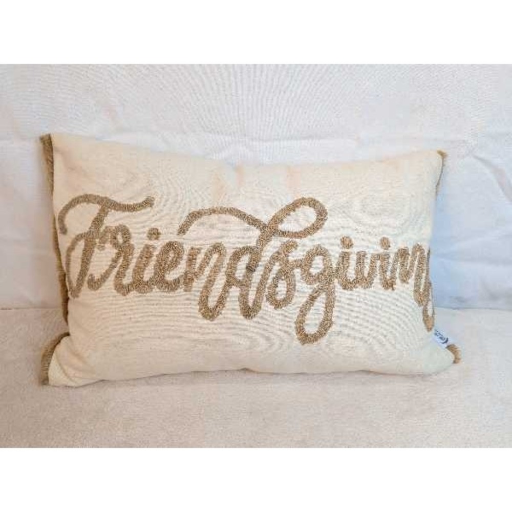 The Prairie Rachel Ashwell Friendgiving Embroidered Lumbar Pillow Cream